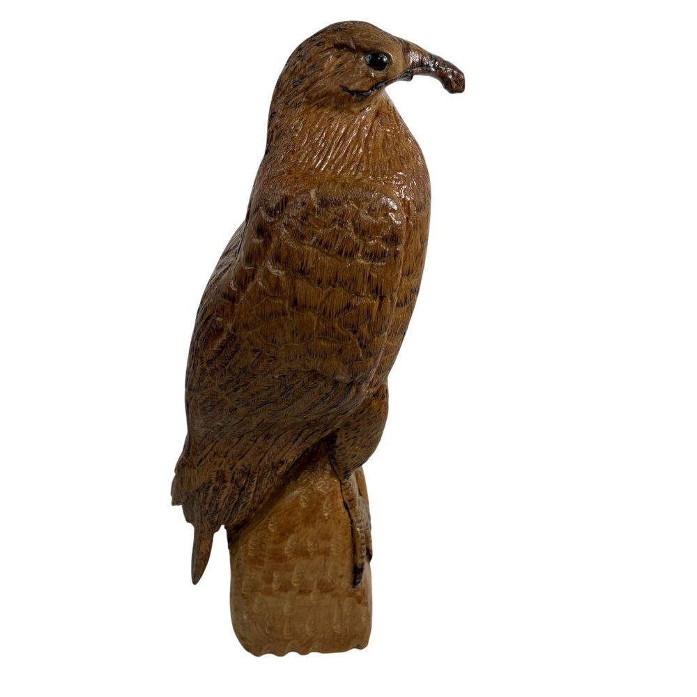 Hand Carved Wooden Hawk Falcon Sculpture Signed Mel Watson Raptor Bird Statue 16 - Picture 11 of 16